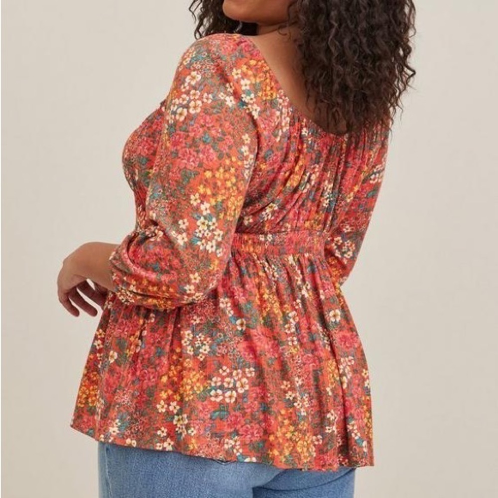 Torrid Romantic Orange Textured Jersey Smocked Waist Top floral NWT 4X Women’s - Picture 9 of 10